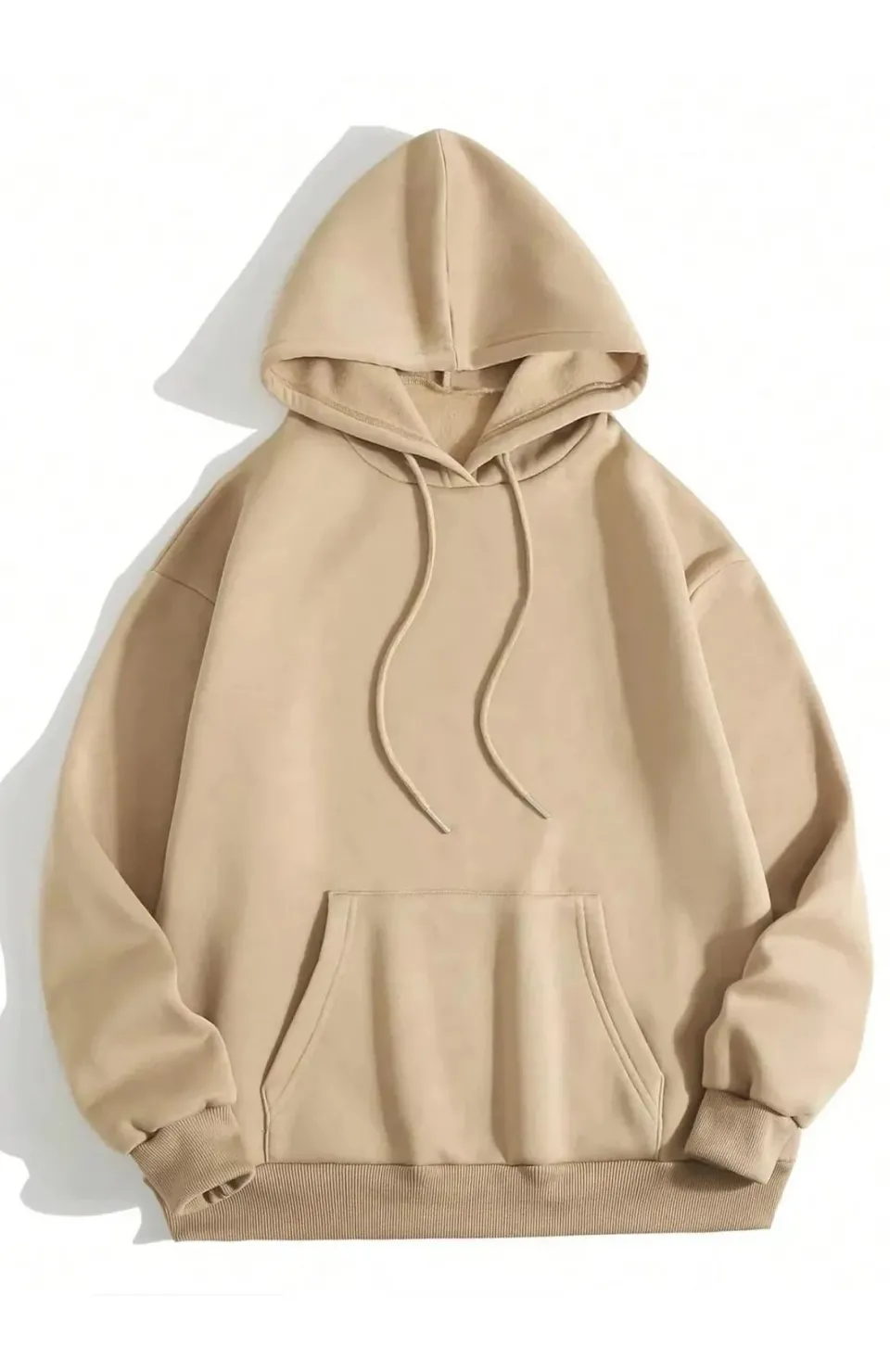 Erkek Düz Kapüşonlu Sweat - Bej