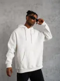 Erkek Düz Kapüşonlu Sweat - Beyaz