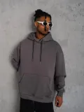 Erkek Düz Kapüşonlu Sweat - Gri