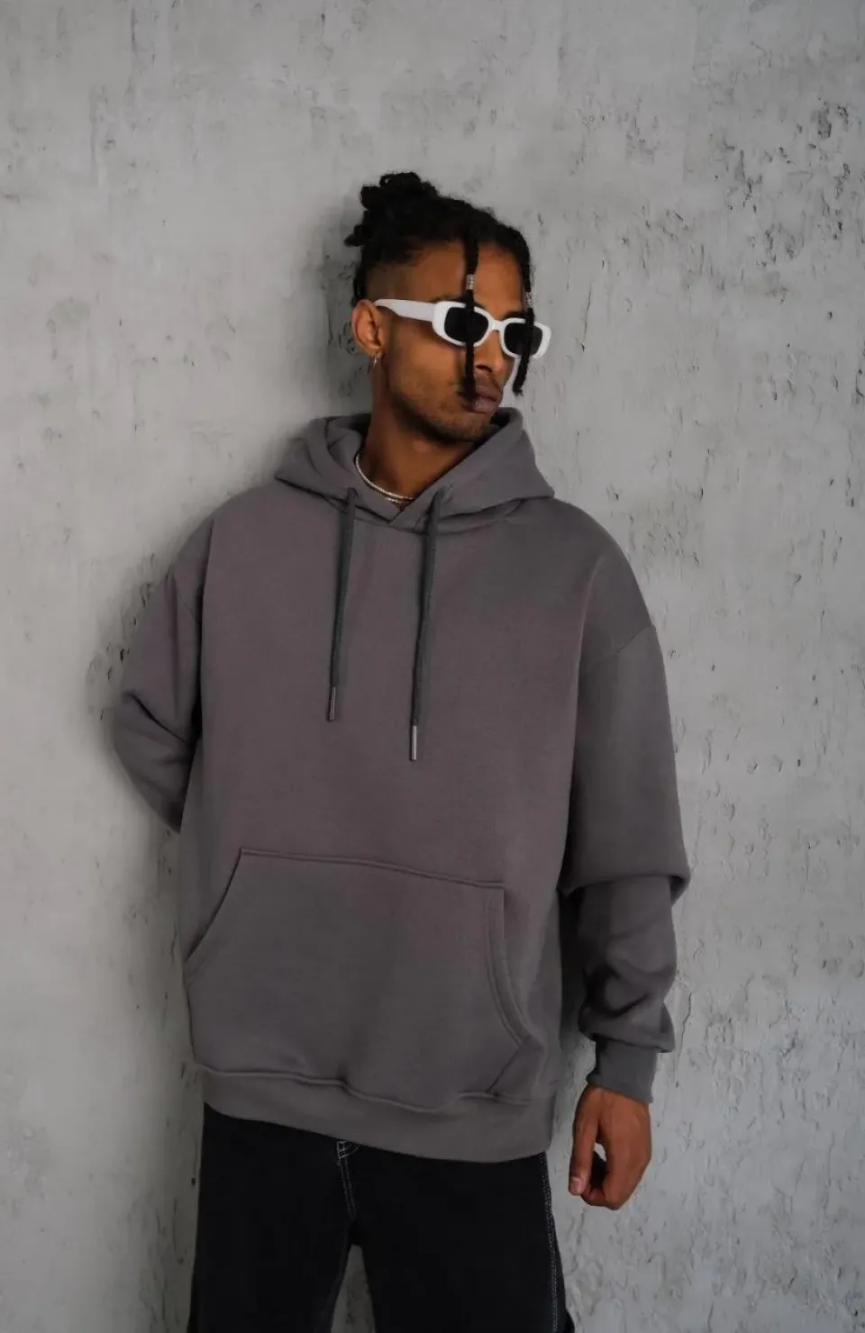 Erkek Düz Kapüşonlu Sweat - Gri Somersan Giyim | Kadın, Erkek ve Çocuk Moda