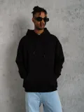 Erkek Düz Kapüşonlu Sweat - Siyah