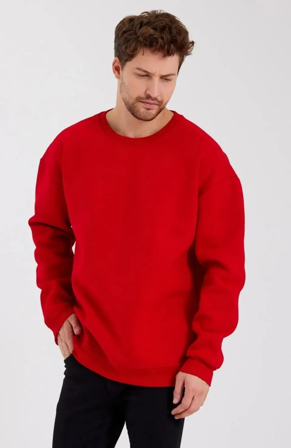 Erkek Düz Renk Bisiklet Yaka Sweat - Kırmızı Somersan Giyim | Kadın, Erkek ve Çocuk Moda