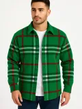 Erkek Ekose Desenli Düğmeli Polar Yakalı Uzun Kollu Gömlek Oversize Rahat Kalıp - Yeşil