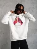 Erkek Eldiven Baskılı Kapüşonlu Sweat - Beyaz