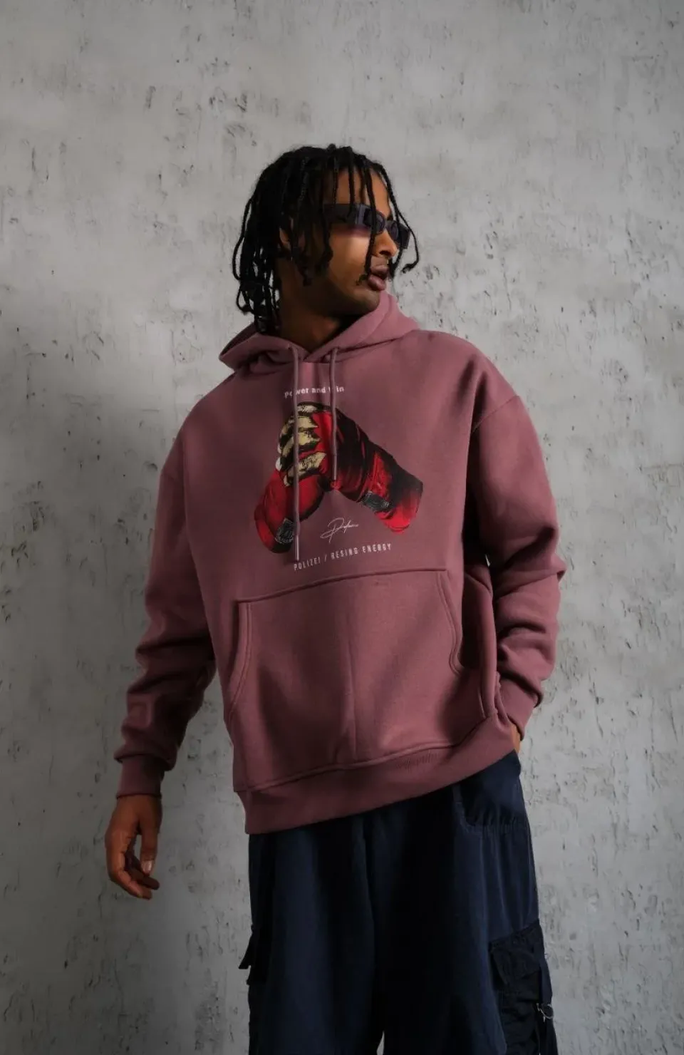 Erkek Eldiven Baskılı Kapüşonlu Sweat - Gül Kurusu Somersan Giyim | Kadın, Erkek ve Çocuk Moda