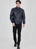 Erkek Fermuarlı İçten Elyaf ve Astarlı Suni Deri Ceket - Lacivert