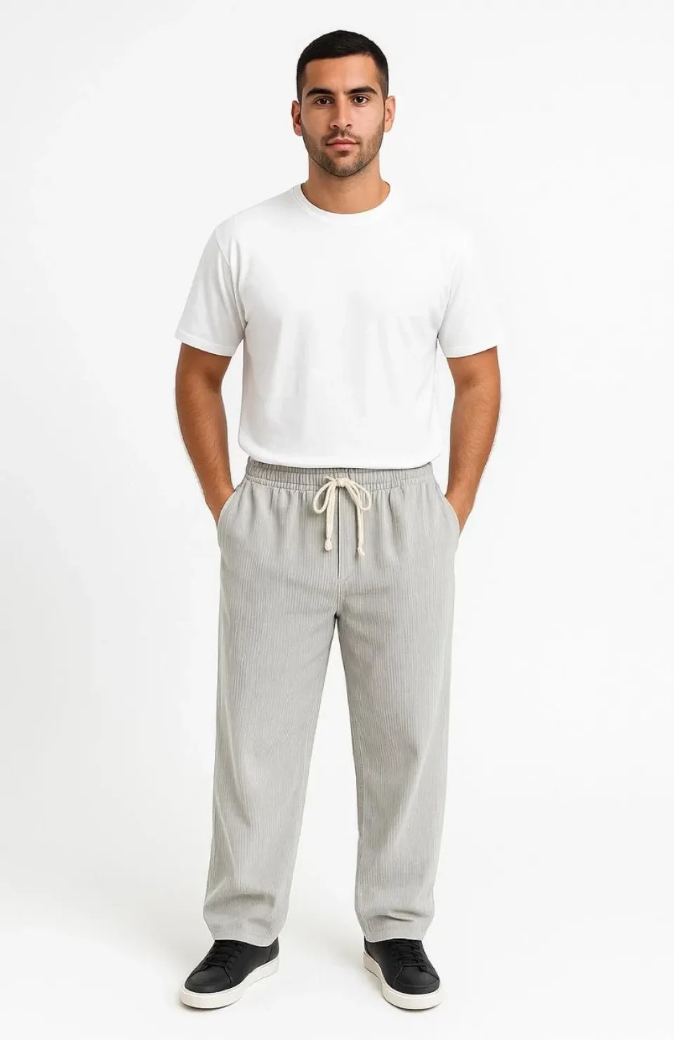 Erkek Fitilli Kadife Cepli Buggy Pantolon Oversize Rahat Kalıp - Gri