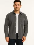 Erkek Fitilli Kadife Cepli Gömlek Oversize Rahat Kalıp - Füme