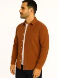 Erkek Fitilli Kadife Cepli Gömlek Oversize Rahat Kalıp - Kahverengi
