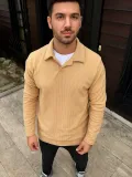 Erkek Fitilli Polar Sweatshirt – Düğmesiz Polo Yaka, Oversize Rahat Kalıp, Kalın Polar Kumaş, Kışlık ve Baharlık Şık Günlük Üst - Bej Somersan Giyim | Kadın, Erkek ve Çocuk Moda