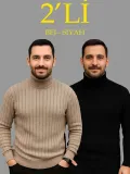 Erkek Fitilli Triko Kazak 2li Set Bej Siyah Regular Balıkcı Yaka Tam Boğazlı Triko Seti Modeli Kazak Somersan Giyim | Kadın, Erkek ve Çocuk Moda