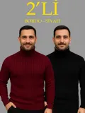 Erkek Fitilli Triko Kazak 2li Set Bordo Siyah Regular Balıkcı Yaka Tam Boğazlı Triko Seti Modeli Kazak Somersan Giyim | Kadın, Erkek ve Çocuk Moda