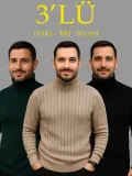 Erkek Fitilli Triko Kazak 3lÜ Set Bej Haki Siyah Regular Balıkcı Yaka Tam Boğazlı Triko Seti Modeli Kazak Somersan Giyim | Kadın, Erkek ve Çocuk Moda