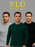 Erkek Fitilli Triko Kazak 3lü Set Gri Haki Siyah Regular Fit Bisiklet Yaka Triko Seti Modeli Kazak Somersan Giyim | Kadın, Erkek ve Çocuk Moda