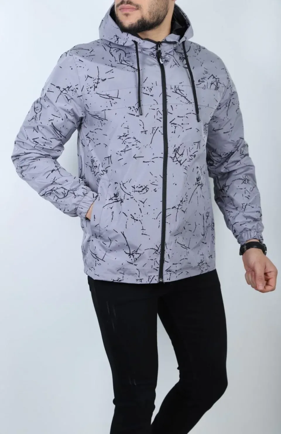 Erkek İçi Astarlı Yağmurluk - Gri