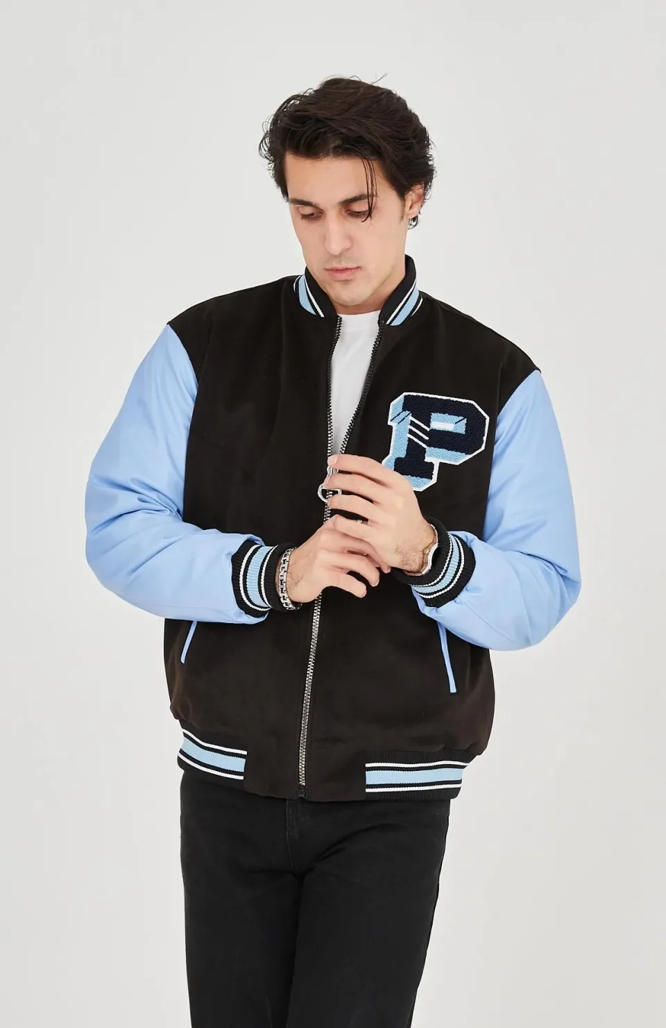 Erkek İçten Elyaf ve Astarlı Kolları Suni Deri Ceket - Mavi