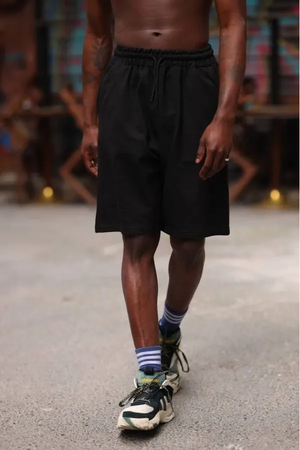 Erkek İki İplik Cepli Şort - Siyah