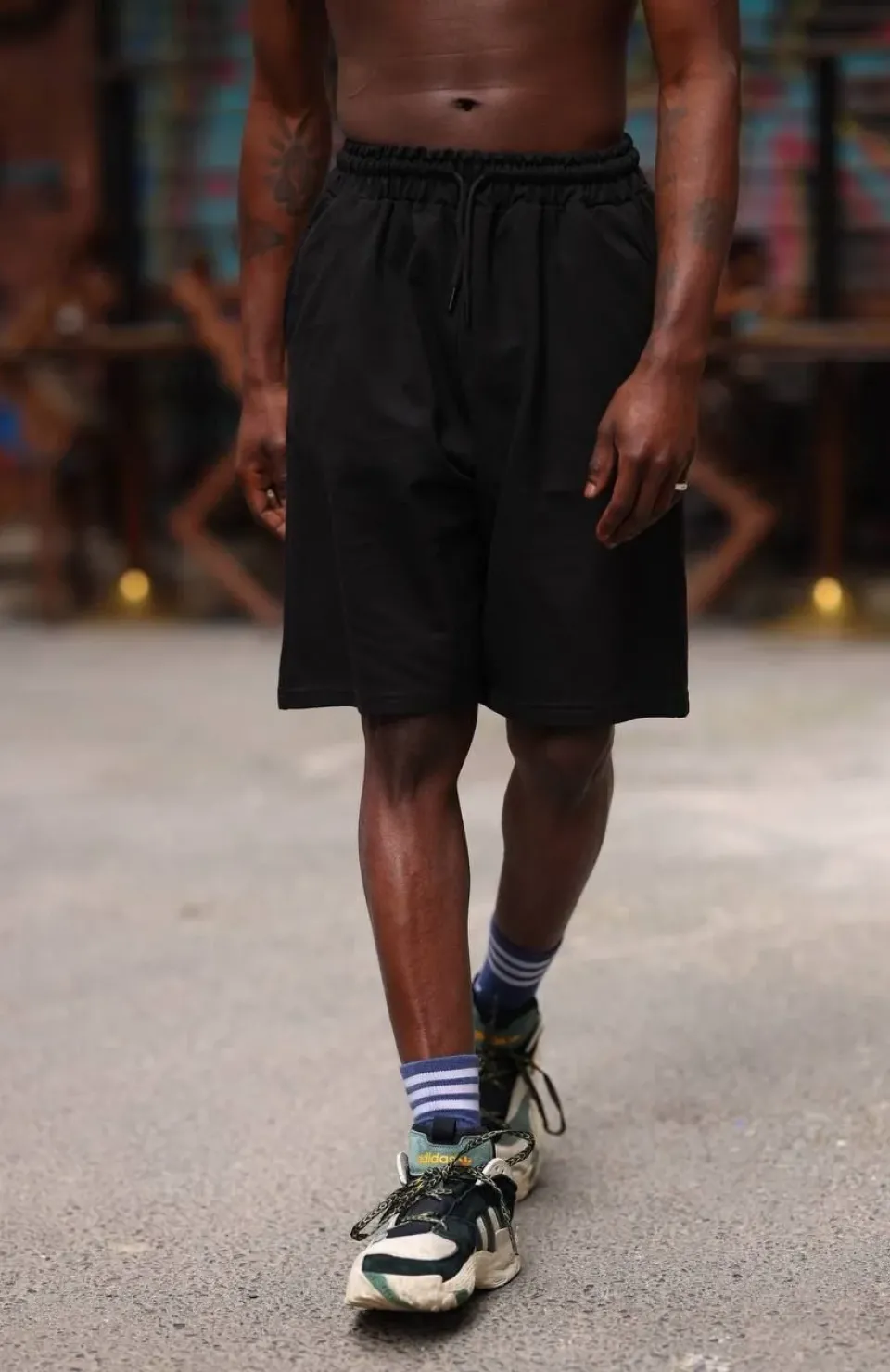 Erkek İki İplik Cepli Şort - Siyah