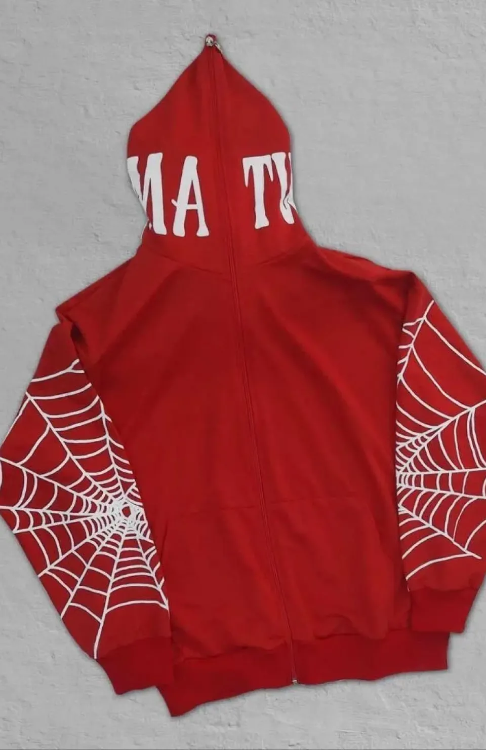 Erkek İki İplik Örümcek Baskılı Oversize Hırka - Kırmızı