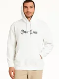 Erkek Kapşonlu Sweatshirt – Oversize Üç İplik Şardonlu Hoodie, “Other Lives” Ön & Arka Baskılı, Kanguru Cepli, Kışlık Rahat Günlük Stil - Beyaz