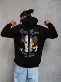 Erkek Kapşonlu Sweatshirt – Oversize Üç İplik Şardonlu Hoodie, “Other Lives” Ön & Arka Baskılı, Kanguru Cepli, Kışlık Rahat Günlük Stil - Siyah