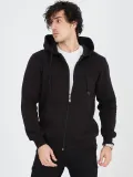 Erkek Kapüşonlu Düz Fermuarlı Hırka - Siyah