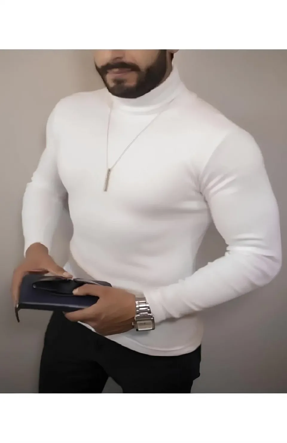 Erkek Kaşkorse Boğazlı Full Likralı Fitilli Body Kazak - Beyaz Somersan Giyim | Kadın, Erkek ve Çocuk Moda