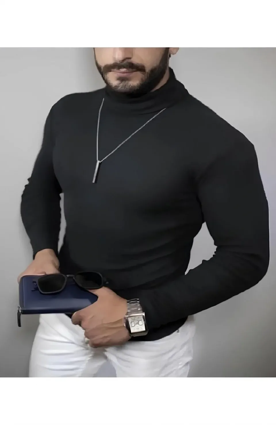 Erkek Kaşkorse Boğazlı Full Likralı Fitilli Body Kazak - Siyah Somersan Giyim | Kadın, Erkek ve Çocuk Moda