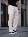Erkek Keten Cepli Çıma Dikişli jogger Buggy Pantalon Rahat kalıp - Beyaz