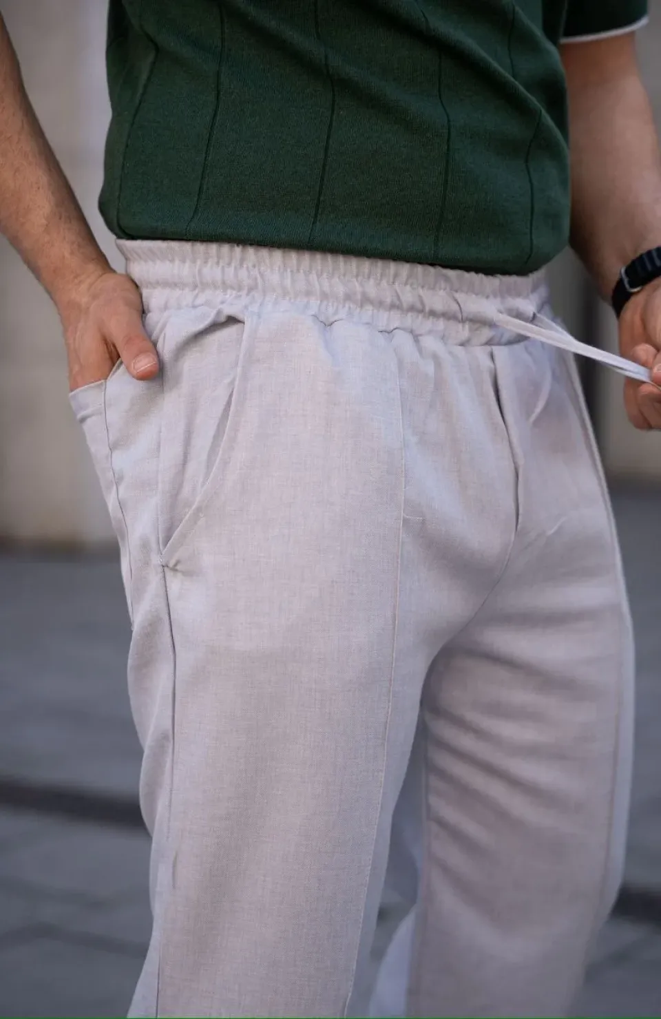 Erkek Keten Cepli Çıma Dikişli jogger Buggy Pantalon Rahat kalıp - Gri