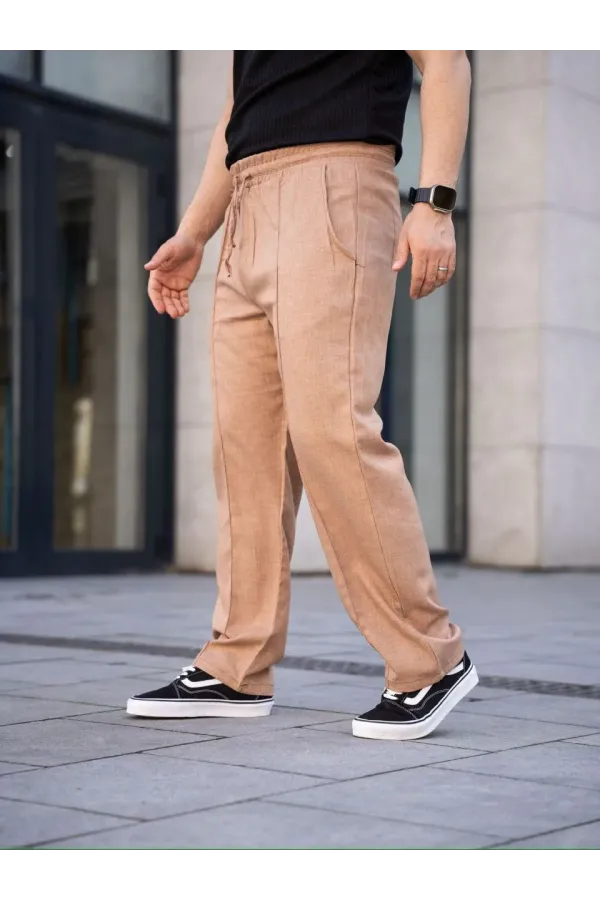 Erkek Keten Cepli Çıma Dikişli jogger Buggy Pantalon Rahat kalıp - Kahverengi