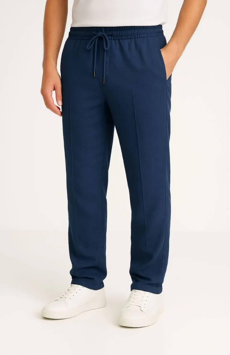 Erkek Keten Pantolon – Cepli, Beli Lastikli ve Bağcıklı, Nefes Alan Rahat Kalıp, Yazlık ve Baharlık Günlük Giyim, Şık & Konforlu Boru Paça Model - Lacivert