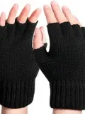 Erkek Kısa Parmaksız Triko Eldiven - Siyah