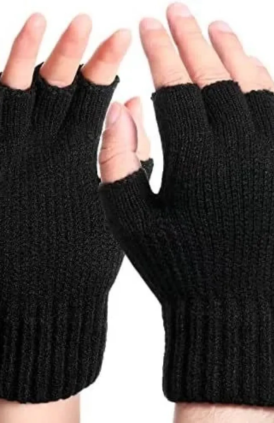 Erkek Kısa Parmaksız Triko Eldiven - Siyah