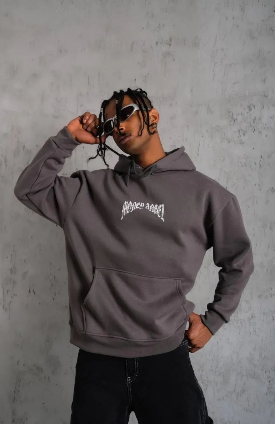 Erkek Kordon İpli Baskılı Kapüşonlu Sweatshirt - Füme Somersan Giyim | Kadın, Erkek ve Çocuk Moda