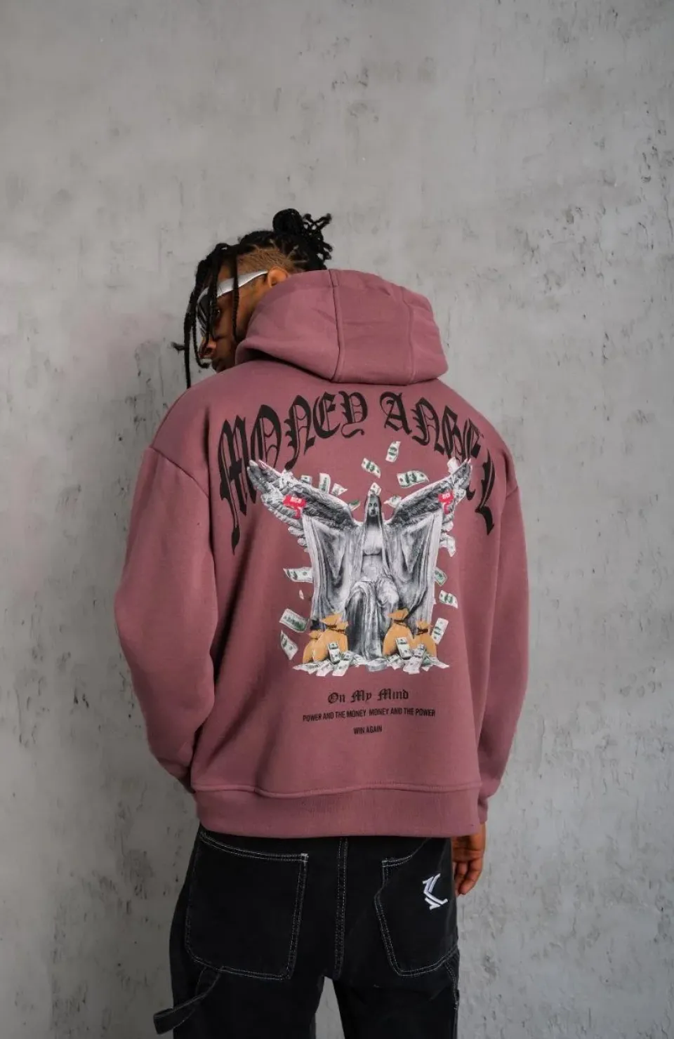 Erkek Kordon İpli Baskılı Kapüşonlu Sweatshirt - Gül Kurusu Somersan Giyim | Kadın, Erkek ve Çocuk Moda