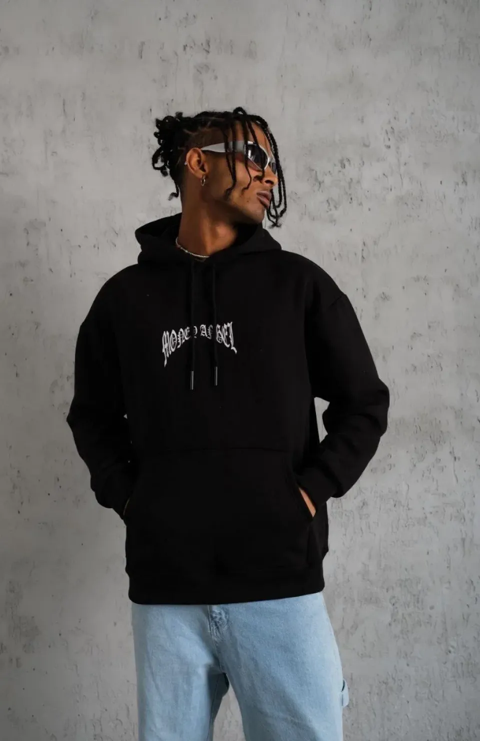 Erkek Kordon İpli Baskılı Kapüşonlu Sweatshirt - Siyah Somersan Giyim | Kadın, Erkek ve Çocuk Moda