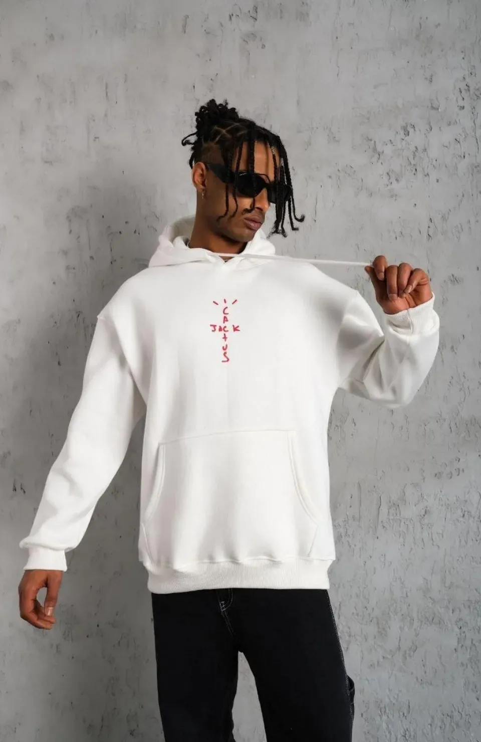 Erkek Kordonlu Arka Maske Kordon Saçlı Kapüşonlu - Beyaz Somersan Giyim | Kadın, Erkek ve Çocuk Moda