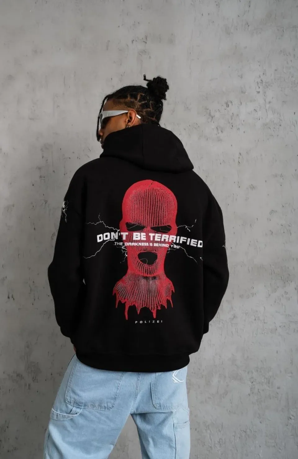 Erkek Maske Baskılı Kapüşonlu Sweat - Siyah