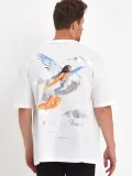 Erkek Melek Baskılı Oversize T-shirt - Beyaz