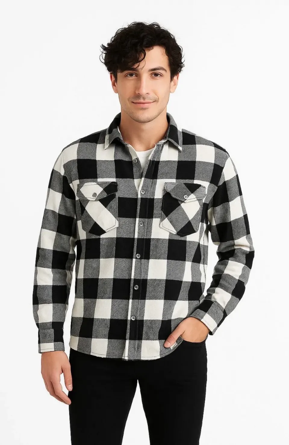 Erkek Oduncu Gömlek – Uzun Kollu, Şardonlu Kumaş, Kareli Desen, Regular Fit, Manşetli, Çift Cepli, Rahat Günlük Bahar & Kış Stil - Siyah Somersan Giyim | Kadın, Erkek ve Çocuk Moda