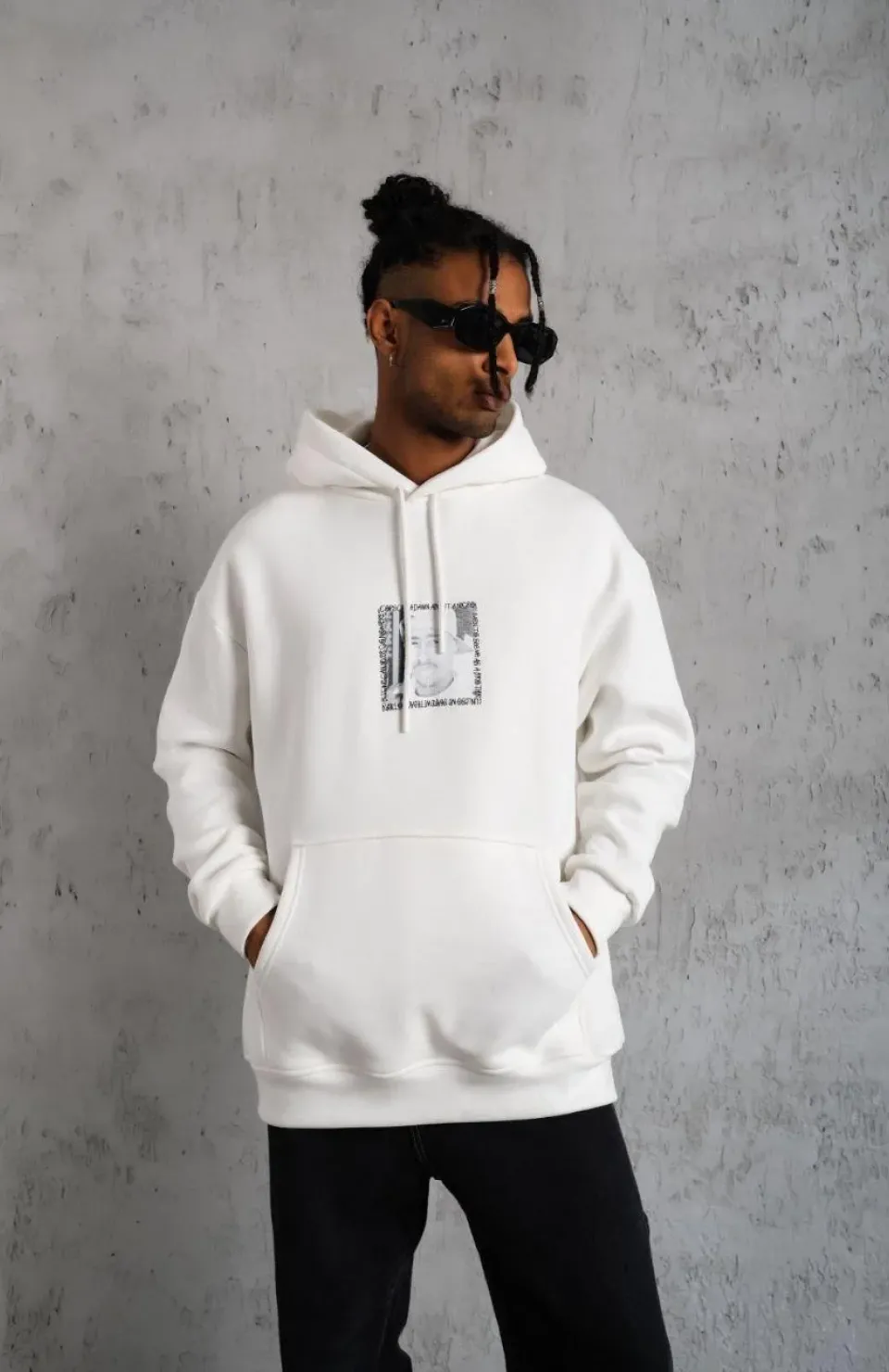 Erkek Ön Arka Baskılı Kapşonlu Sweat - Beyaz Somersan Giyim | Kadın, Erkek ve Çocuk Moda