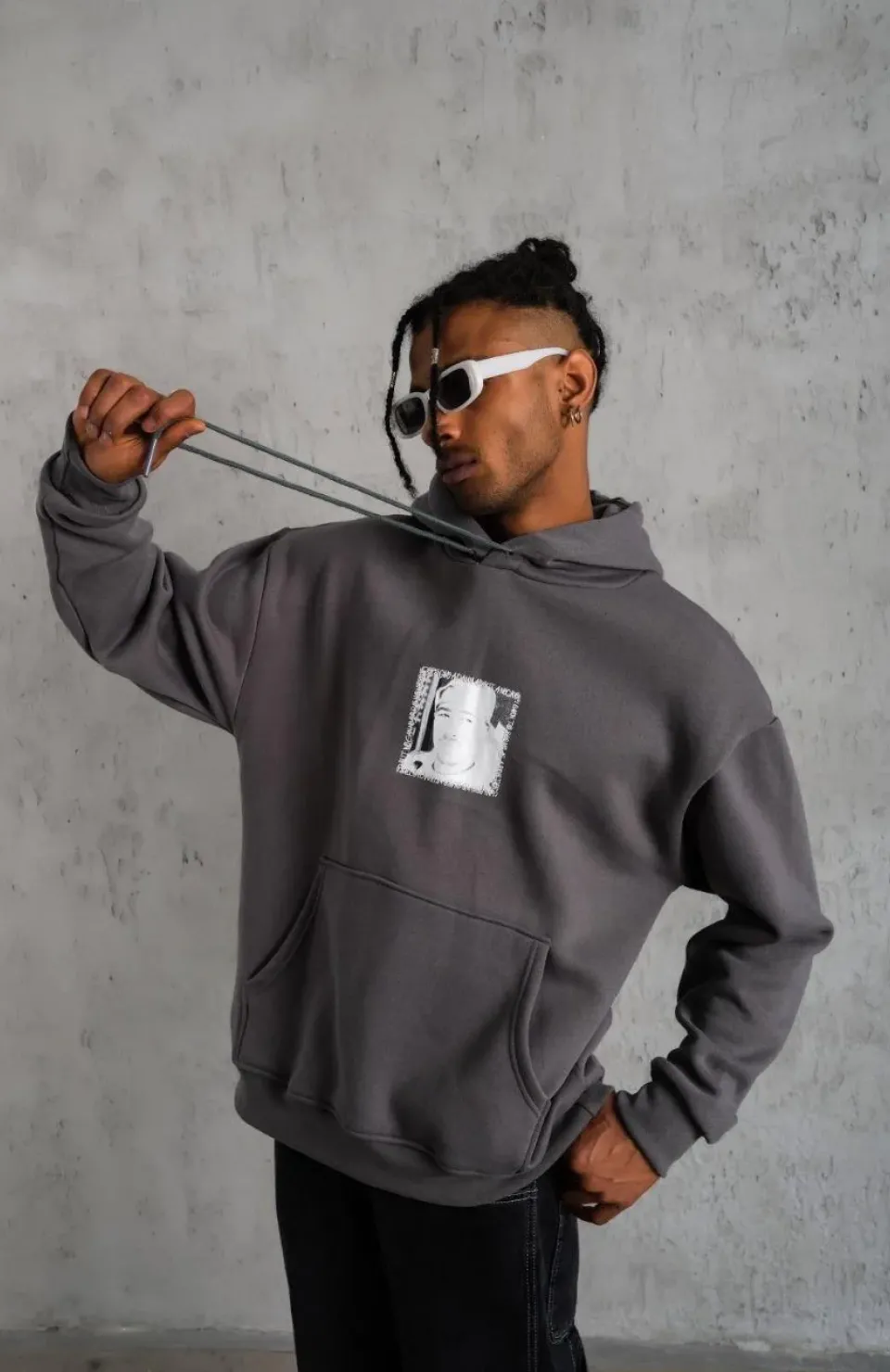 Erkek Ön Arka Baskılı Kapşonlu Sweat - Gri Somersan Giyim | Kadın, Erkek ve Çocuk Moda