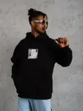 Erkek Ön Arka Baskılı Kapşonlu Sweat - Siyah
