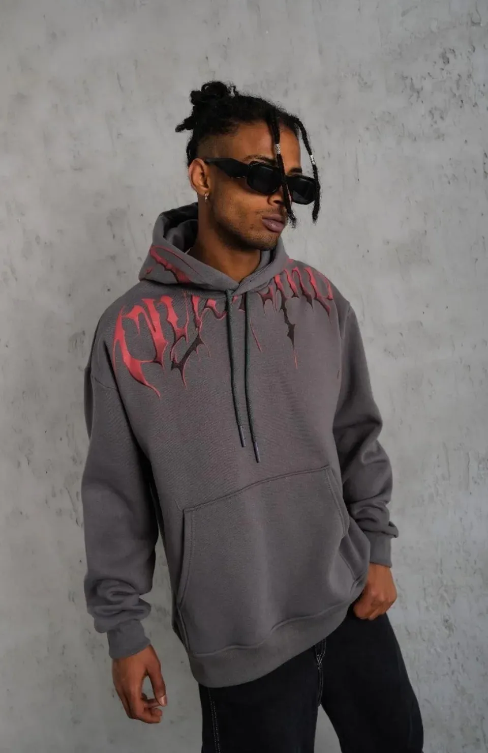 Erkek Ön ve Arka Baskılı Kapüşonlu 3 İplik Sweatshirt - Füme Somersan Giyim | Kadın, Erkek ve Çocuk Moda