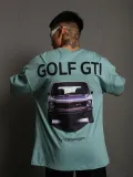 Erkek Oversize Baskılı Tişört – Golf GTI Retro Araba Desenli, Ön & Arka Dijital Baskı, Sokak Modası Stil - Mint Yeşili