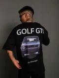 Erkek Oversize Baskılı Tişört – Golf GTI Retro Araba Desenli, Ön & Arka Dijital Baskı, Sokak Modası Stil - Siyah