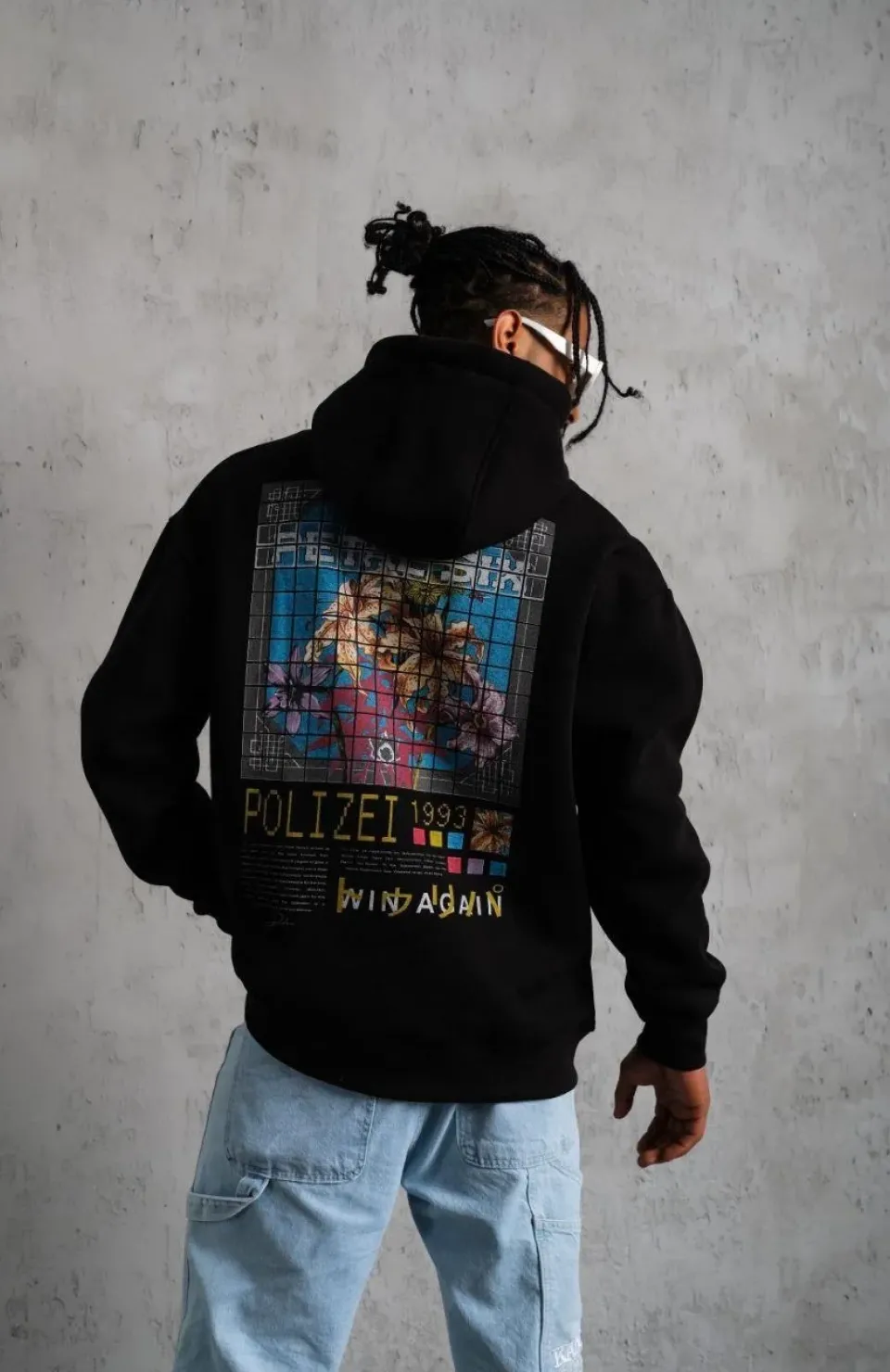 Erkek Patel Six Baskılı Kapüşonlu Sweat - Siyah