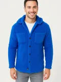 Erkek Pelüş Polar Hırka Gömlek – Yakalı, İlik Düğmeli, Göğüs Cepli, Yumuşak Dokulu Kışlık Regular Fit Rahat Günlük Model - Saks Mavisi