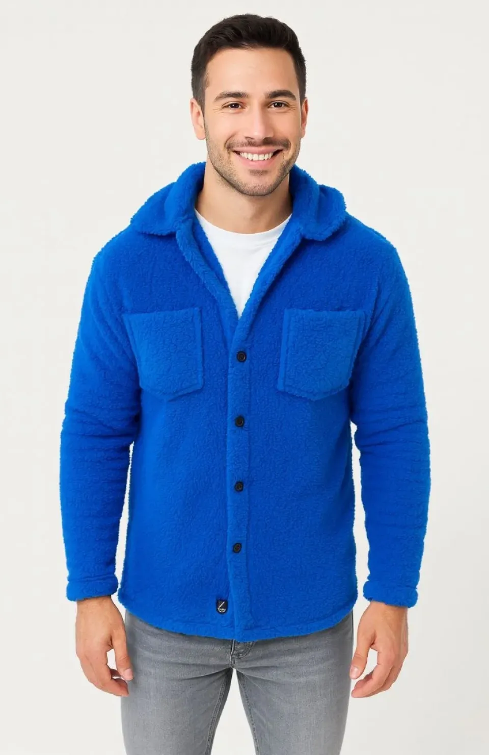 Erkek Pelüş Polar Hırka Gömlek – Yakalı, İlik Düğmeli, Göğüs Cepli, Yumuşak Dokulu Kışlık Regular Fit Rahat Günlük Model - Saks Mavisi